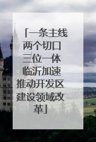 一条主线 两个切口 三位一体 临沂加速推动开发区建设领域改革