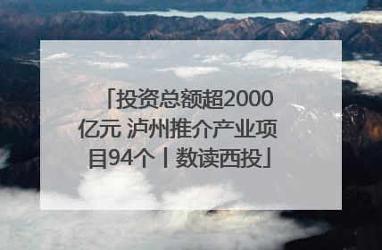 投资总额超2000亿元 泸州推介产业项目94个丨数读西投