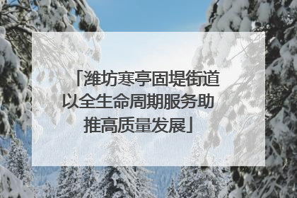 潍坊寒亭固堤街道以全生命周期服务助推高质量发展